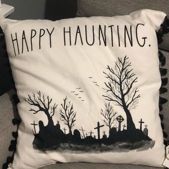 Rae Dunn Other - Rae Dunn Happy Haunting Black & white Halloween pillow